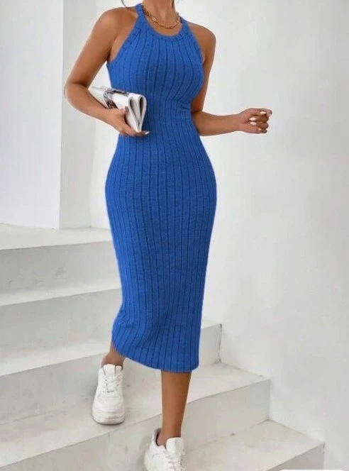 Vestido largo fresco sexy en canalé L 40, nuevo